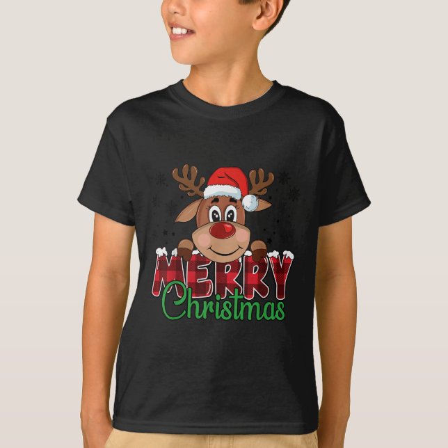 Merry Christmas Reindeer Men Women Family Matching T-Shirt (Front)