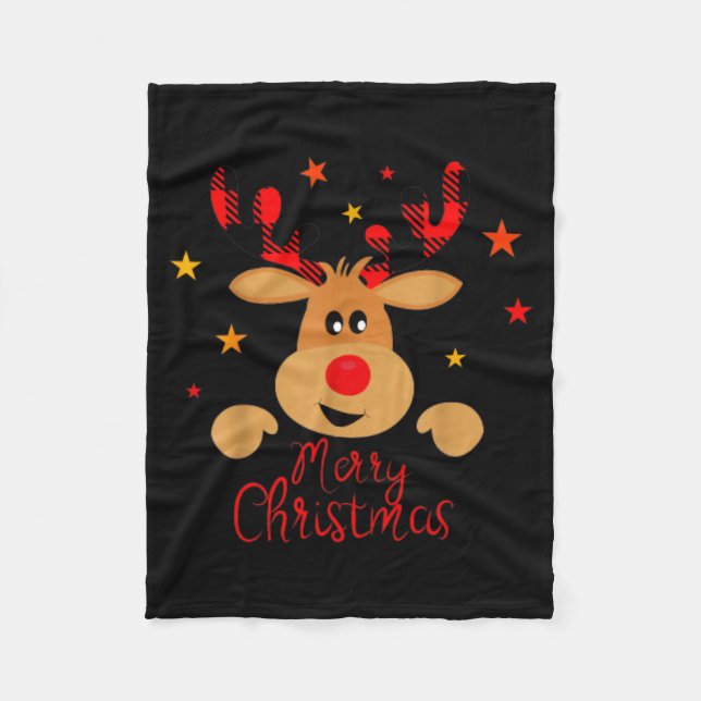 Merry Christmas Reindeer Men Women Kids Matching R Fleece Blanket (Front)