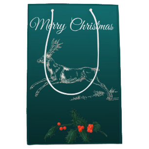 Merry Christmas Reindeer & Mistletoe   Medium Gift Bag