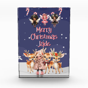 Merry Christmas Reindeer Peppermint Fairy w/ Name Photo Block