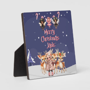 Merry Christmas Reindeer Peppermint Fairy w/ Name Plaque