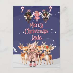 Merry Christmas Reindeer Peppermint Fairy w/ Name Postcard