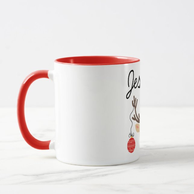 Merry Christmas Reindeer Personalised Mugs (Left)