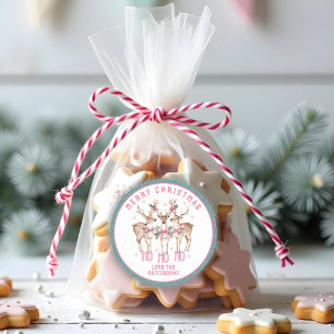 Merry Christmas Reindeer Personalised Name Classic Round Sticker