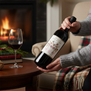 Merry Christmas Reindeer Personalised Name Wine Label