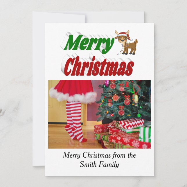 Merry Christmas Reindeer photo typography Holiday Card (Front)