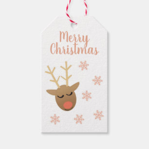 Merry Christmas Reindeer Pink Gold Gift Tags