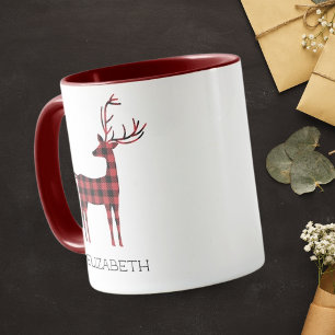 Merry Christmas Reindeer Plaid Gift Maroon Coffee Mug