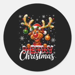 Merry Christmas Reindeer Plaid Pajamas Xmas Shirts Classic Round Sticker