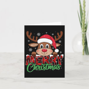 Merry Christmas Reindeer Plaid Xmas Family Card