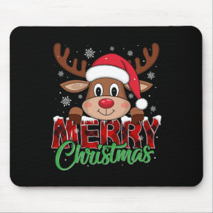 Merry Christmas Reindeer Plaid Xmas Family Mouse Mat