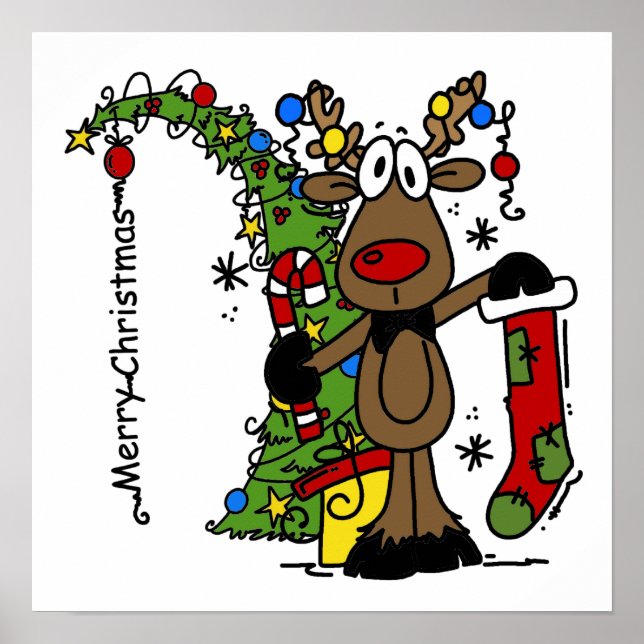 Merry Christmas Reindeer Poster (Front)