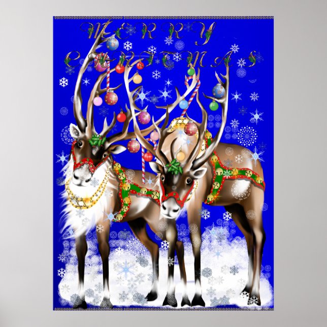 Merry Christmas Reindeer Poster (Front)