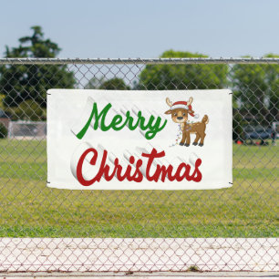 Merry Christmas Reindeer red green script  Banner
