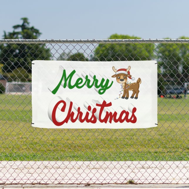 Merry Christmas Reindeer red green script  Banner (Insitu)