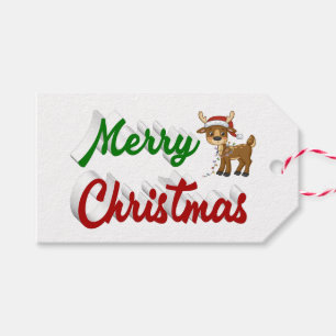 Merry Christmas Reindeer red green script Gift Tags
