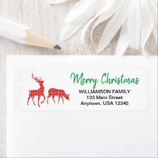 Merry Christmas Reindeer Red Plaid Pattern