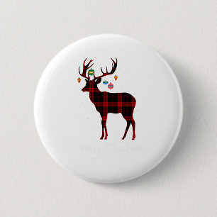 Merry Christmas Reindeer Red Plaid Snowflake Famil 6 Cm Round Badge