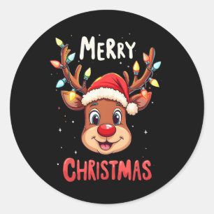 Merry Christmas Reindeer Red Santa Xmas Family Men Classic Round Sticker