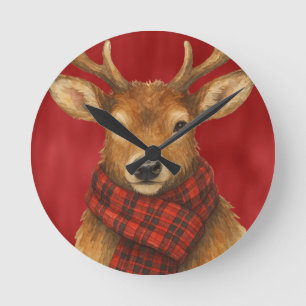 Merry Christmas Reindeer Round Clock