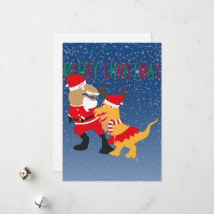 merry christmas, reindeer santa claus dinosaurs holiday card