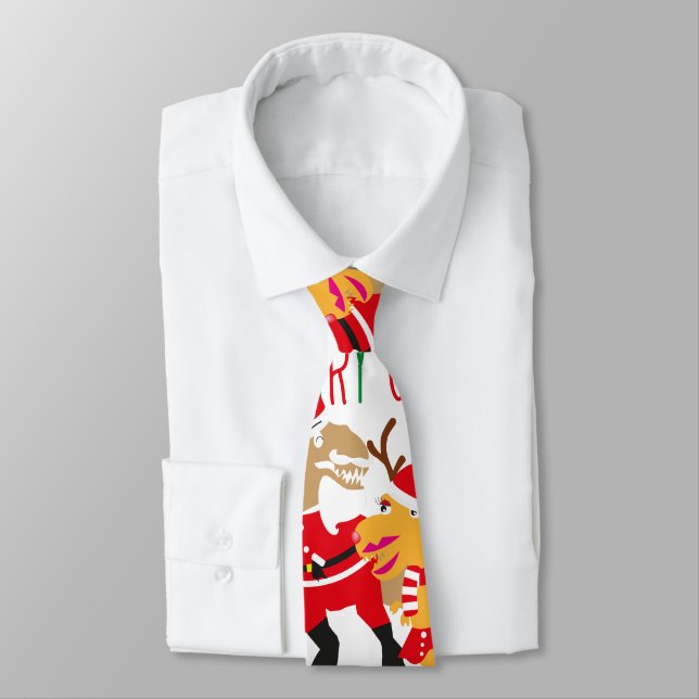 merry christmas reindeer santa dinosaur neck ties (Tied)