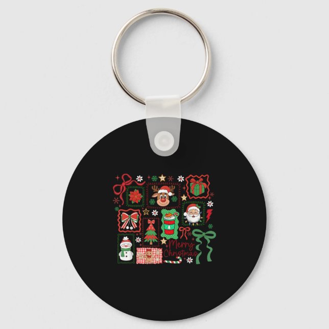 Merry Christmas Reindeer Santa Snowman Coquette Bo Key Ring (Front)