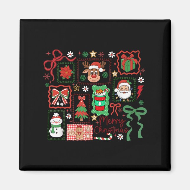 Merry Christmas Reindeer Santa Snowman Coquette Bo Magnet (Front)