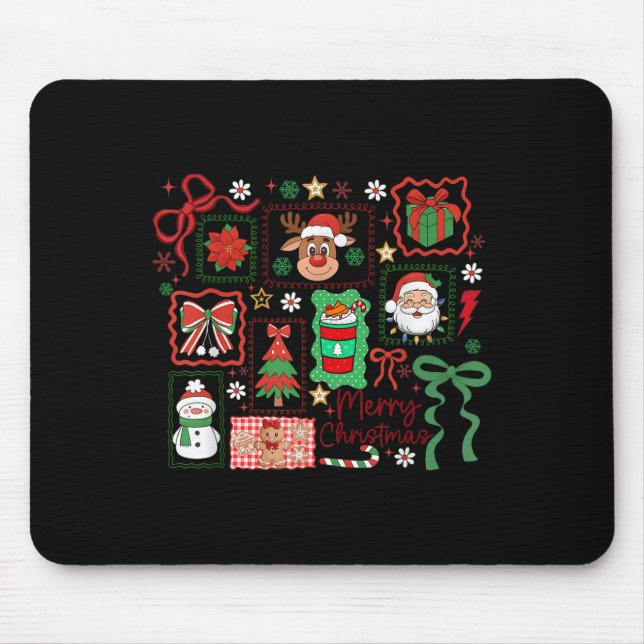 Merry Christmas Reindeer Santa Snowman Coquette Bo Mouse Mat (Front)