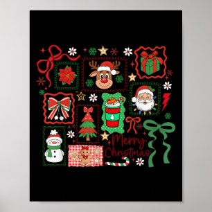 Merry Christmas Reindeer Santa Snowman Coquette Bo Poster