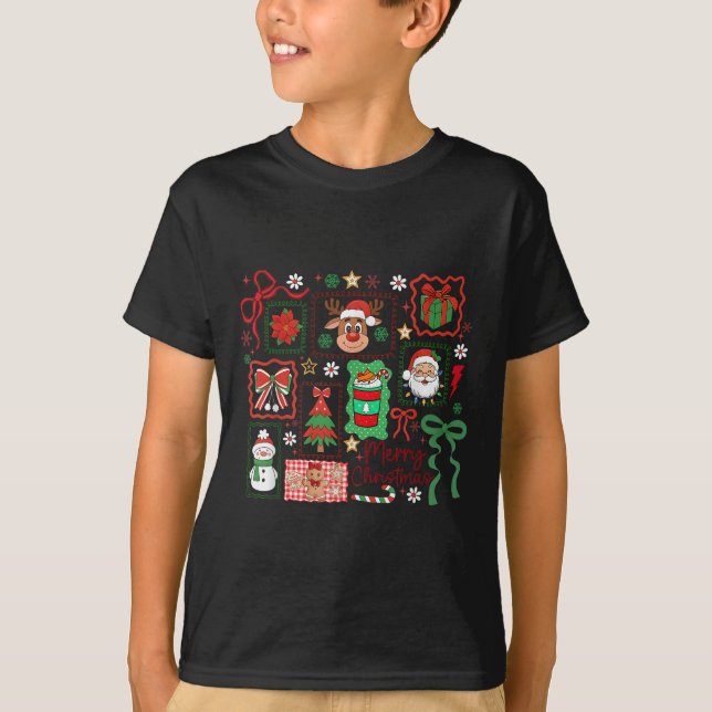 Merry Christmas Reindeer Santa Snowman Coquette Bo T-Shirt (Front)