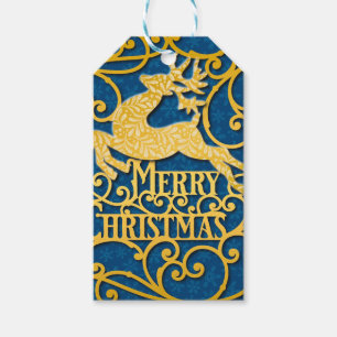 Merry Christmas Reindeer Silhouettes Snowflake Gift Tags