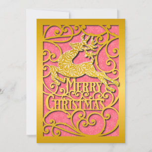 Merry Christmas Reindeer Silhouettes Snowflake Holiday Card