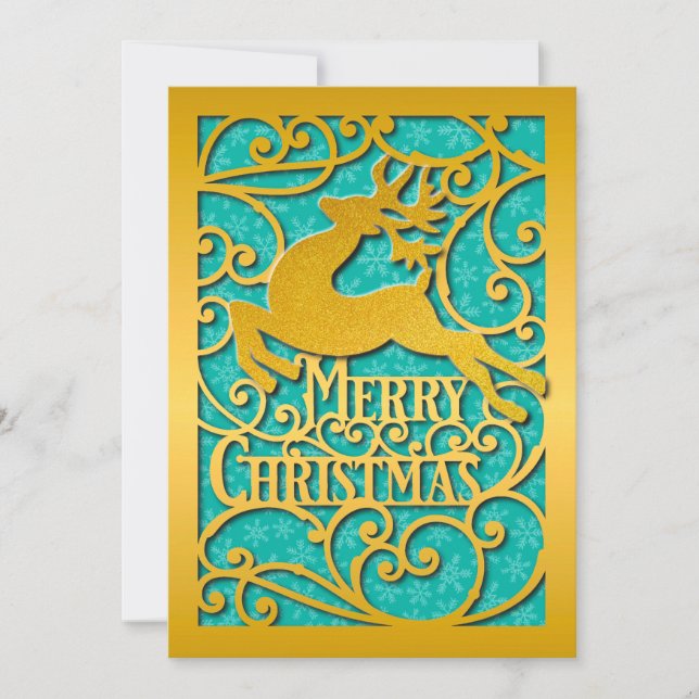 Merry Christmas Reindeer Silhouettes Snowflake Holiday Card (Front)