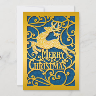 Merry Christmas Reindeer Silhouettes Snowflake Holiday Card