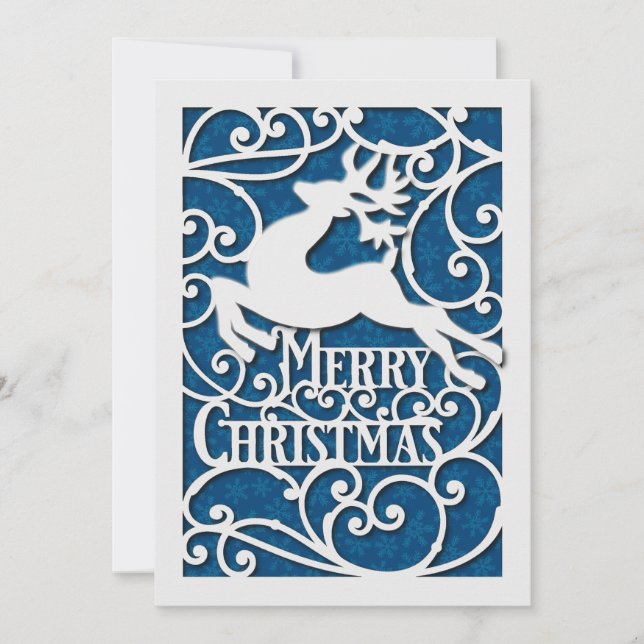 Merry Christmas Reindeer Silhouettes Snowflake Holiday Card (Front)