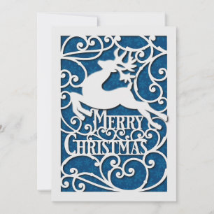 Merry Christmas Reindeer Silhouettes Snowflake Holiday Card