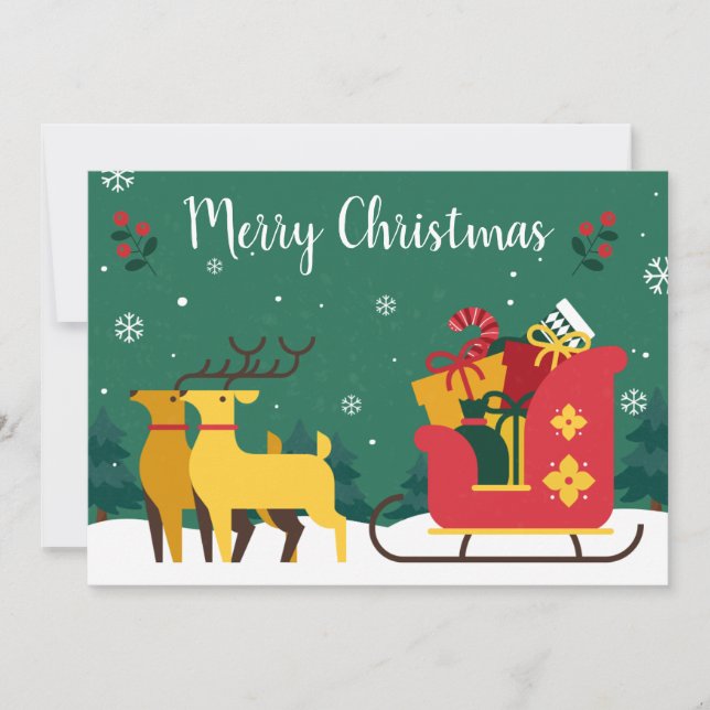 Merry Christmas Reindeer Sled with Snowflakes Invitation (Front)