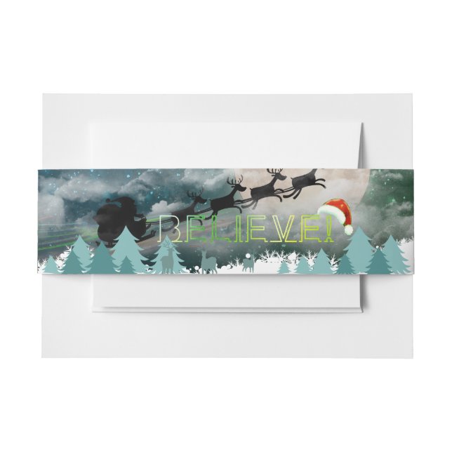 Merry Christmas Reindeer Sleigh Holiday Greetings Invitation Belly Band (Front Example)