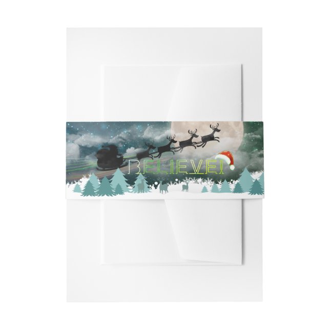 Merry Christmas Reindeer Sleigh Holiday Greetings Invitation Belly Band (Front Example)