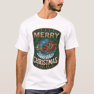Merry Christmas Reindeer Sleigh Presents Winter Vi T-Shirt
