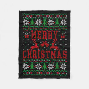 Merry Christmas Reindeer Snowflake Ugly Christmas  Fleece Blanket