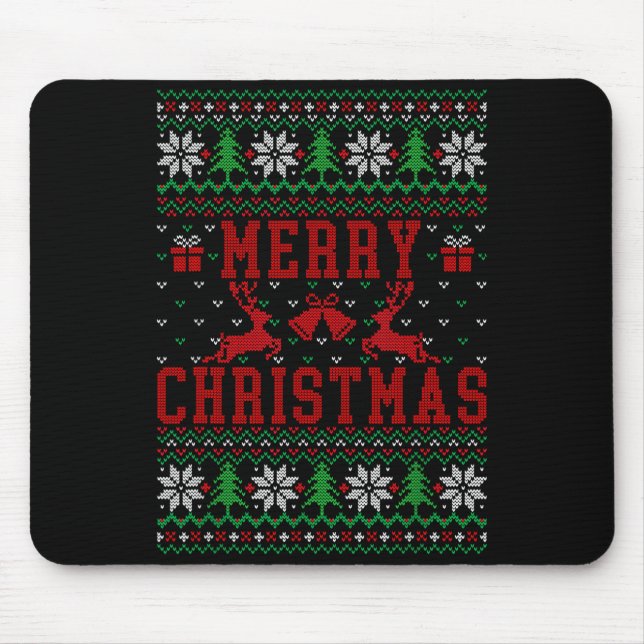 Merry Christmas Reindeer Snowflake Ugly Christmas  Mouse Mat (Front)