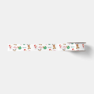 Merry Christmas Reindeer & Snowman Satin Ribbon