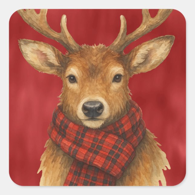 Merry Christmas Reindeer Square Sticker (Front)