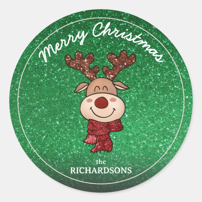 Merry Christmas Reindeer Sticker (Front)