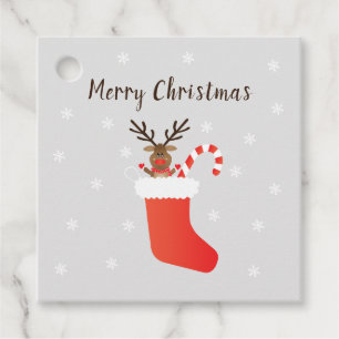 Merry Christmas Reindeer Stocking Candy Cane Favour Tags