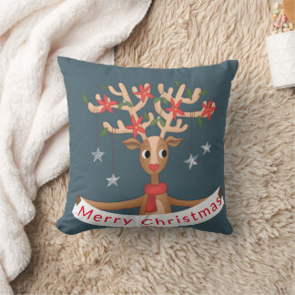 Merry Christmas Reindeer Throw Pillow