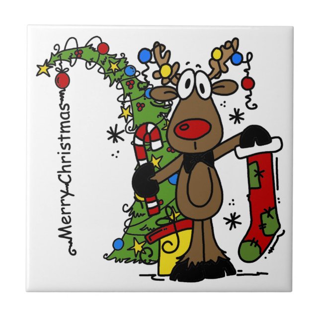 Merry Christmas Reindeer Tile (Front)