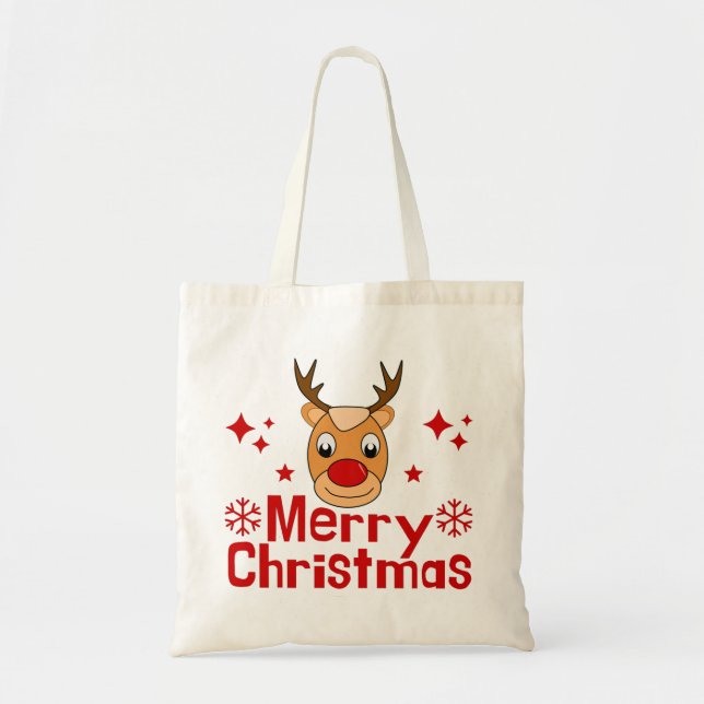 Merry Christmas Reindeer Tote Bag (Front)